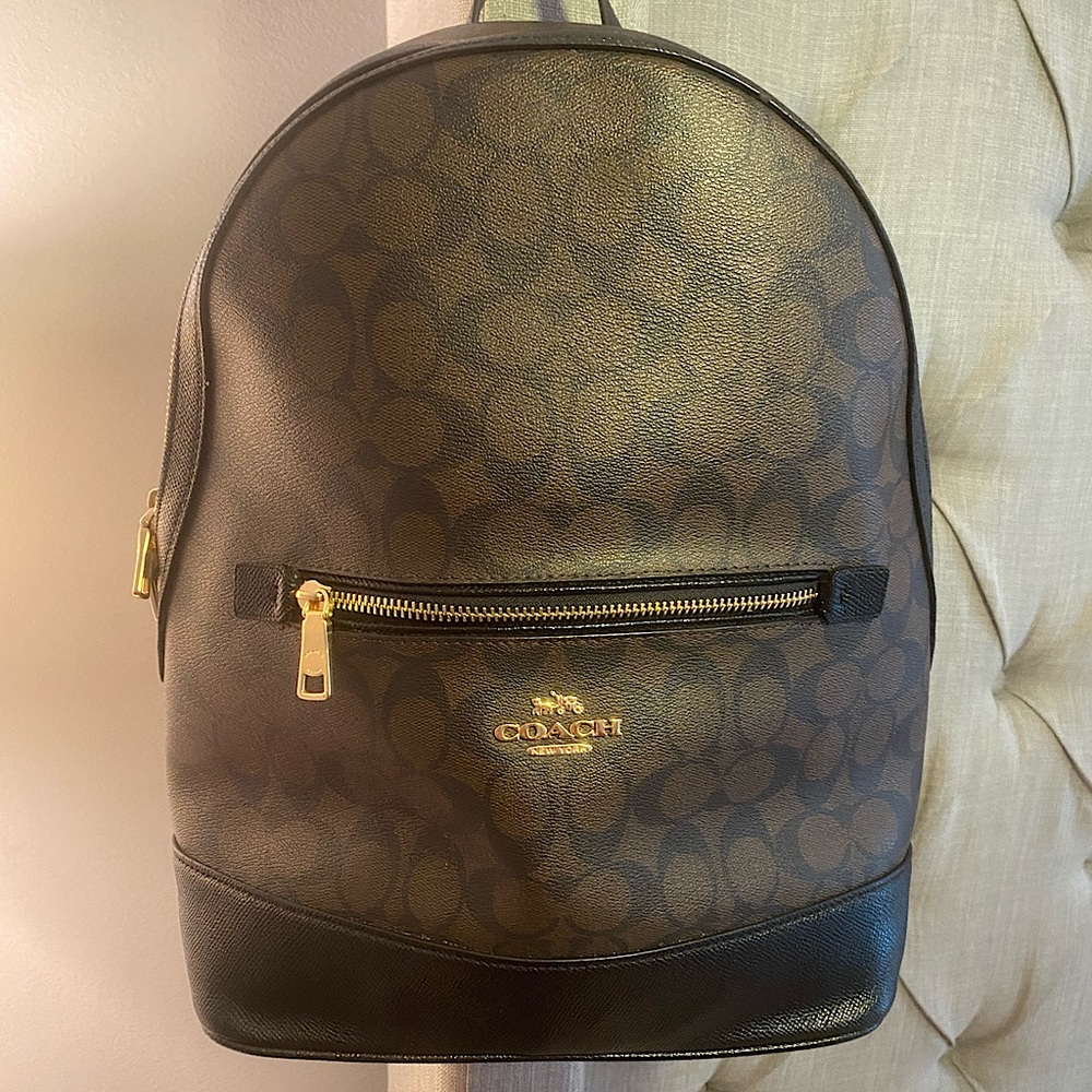 NWT Leather Brown Coach backpack with adjustable straps and gold hardware